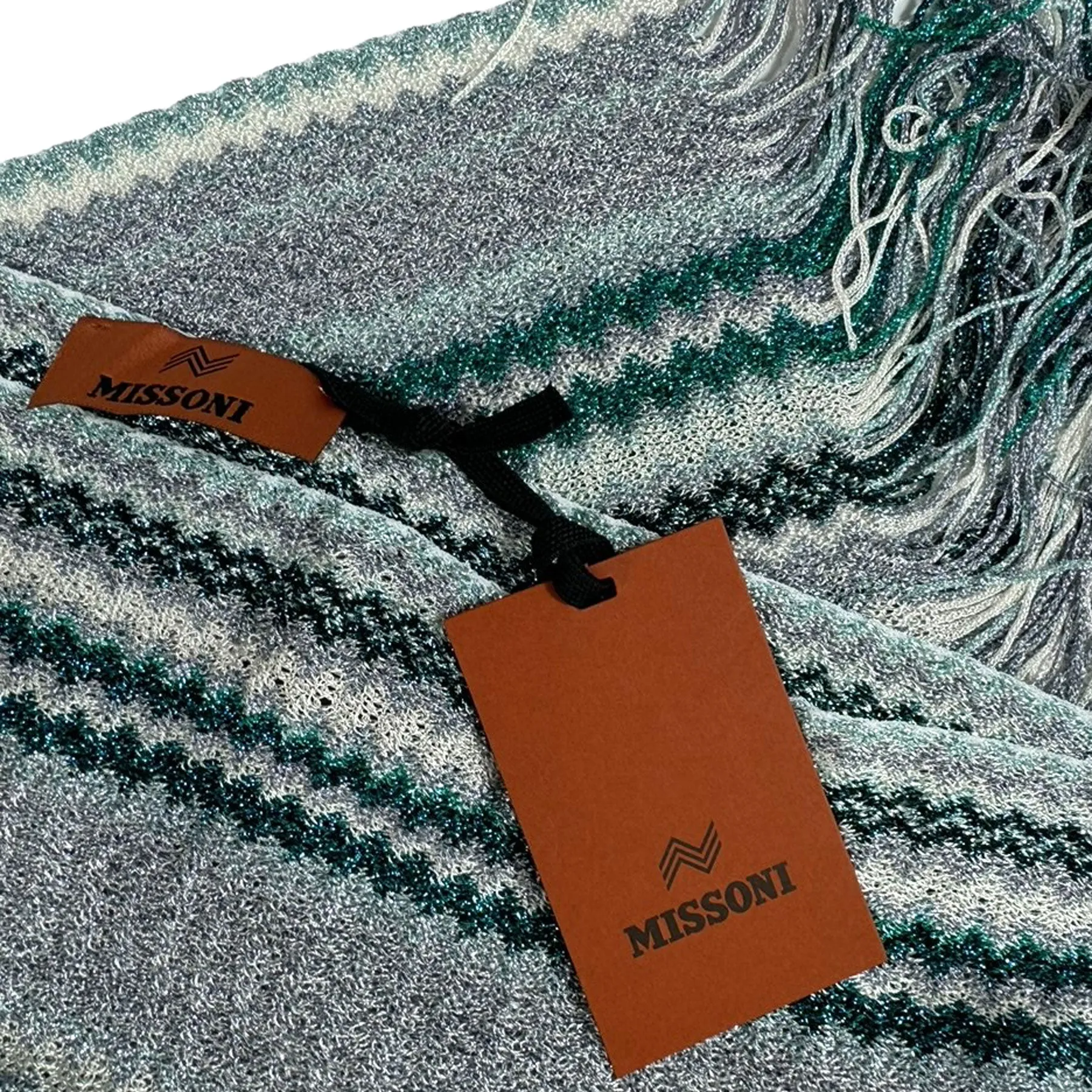 Missoni Scarf Emerald Green Gray Chevron Design - Women Designer Shawl