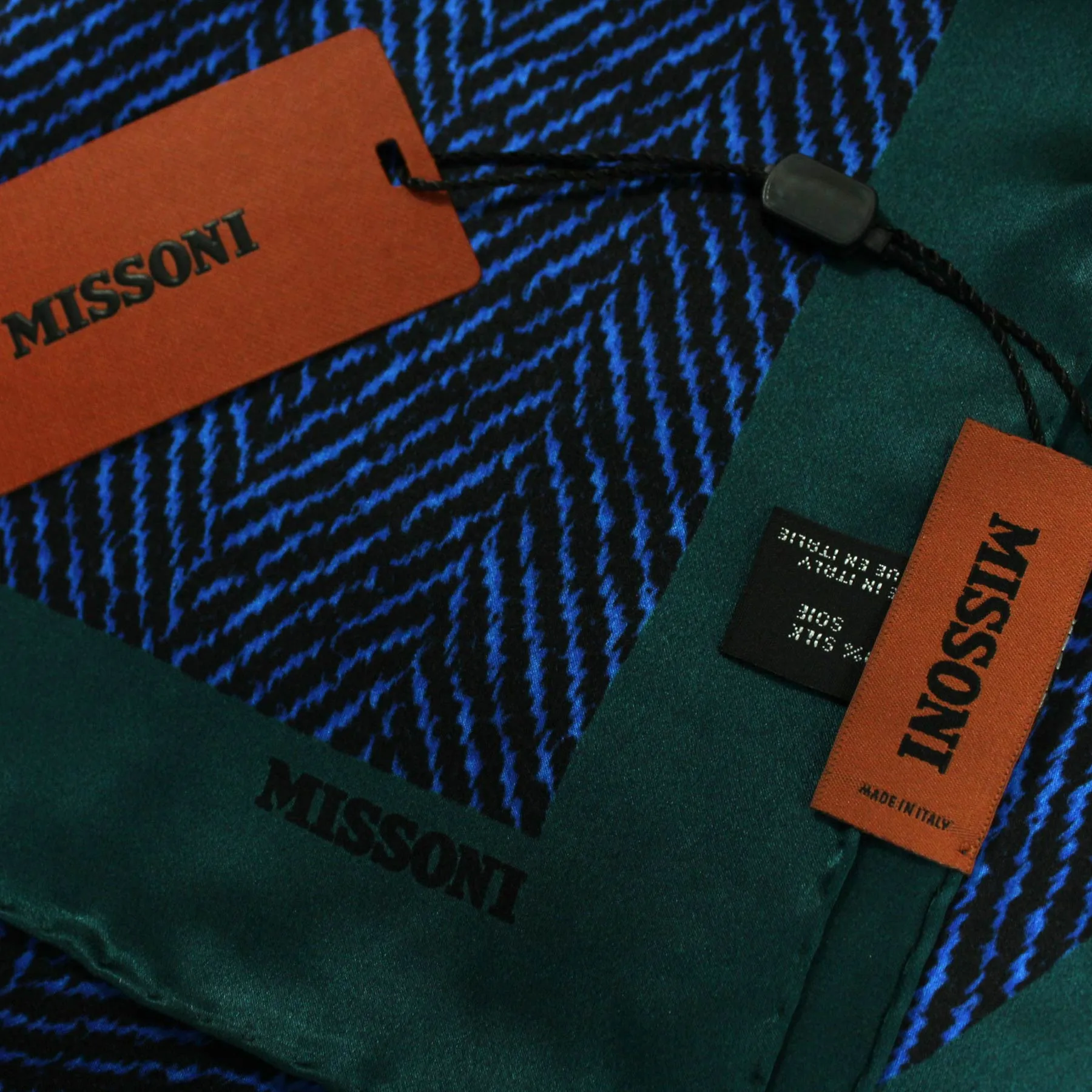 Missoni Small Silk Scarf Royal Blue Herringbone Green SALE