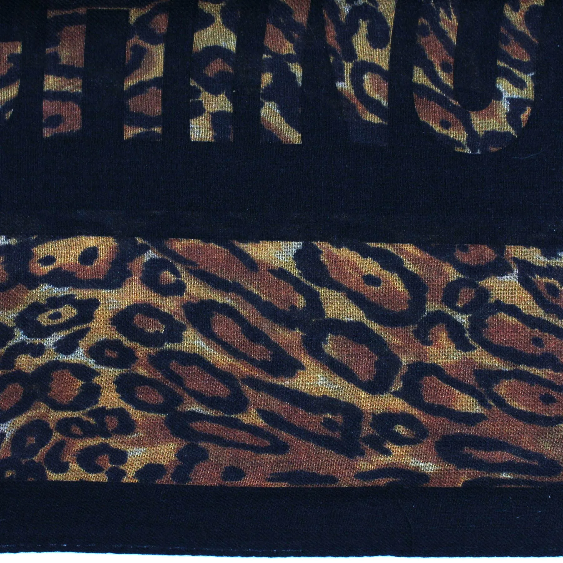 Moschino Scarf Black Logo Leopard Design - Large Wool Silk Shawl FINAL SALE