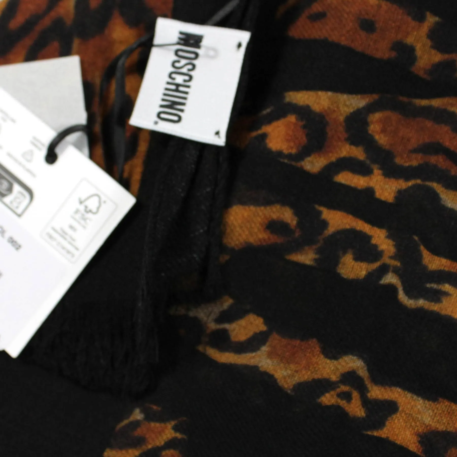 Moschino Scarf Black Logo Leopard Design - Large Wool Silk Shawl FINAL SALE