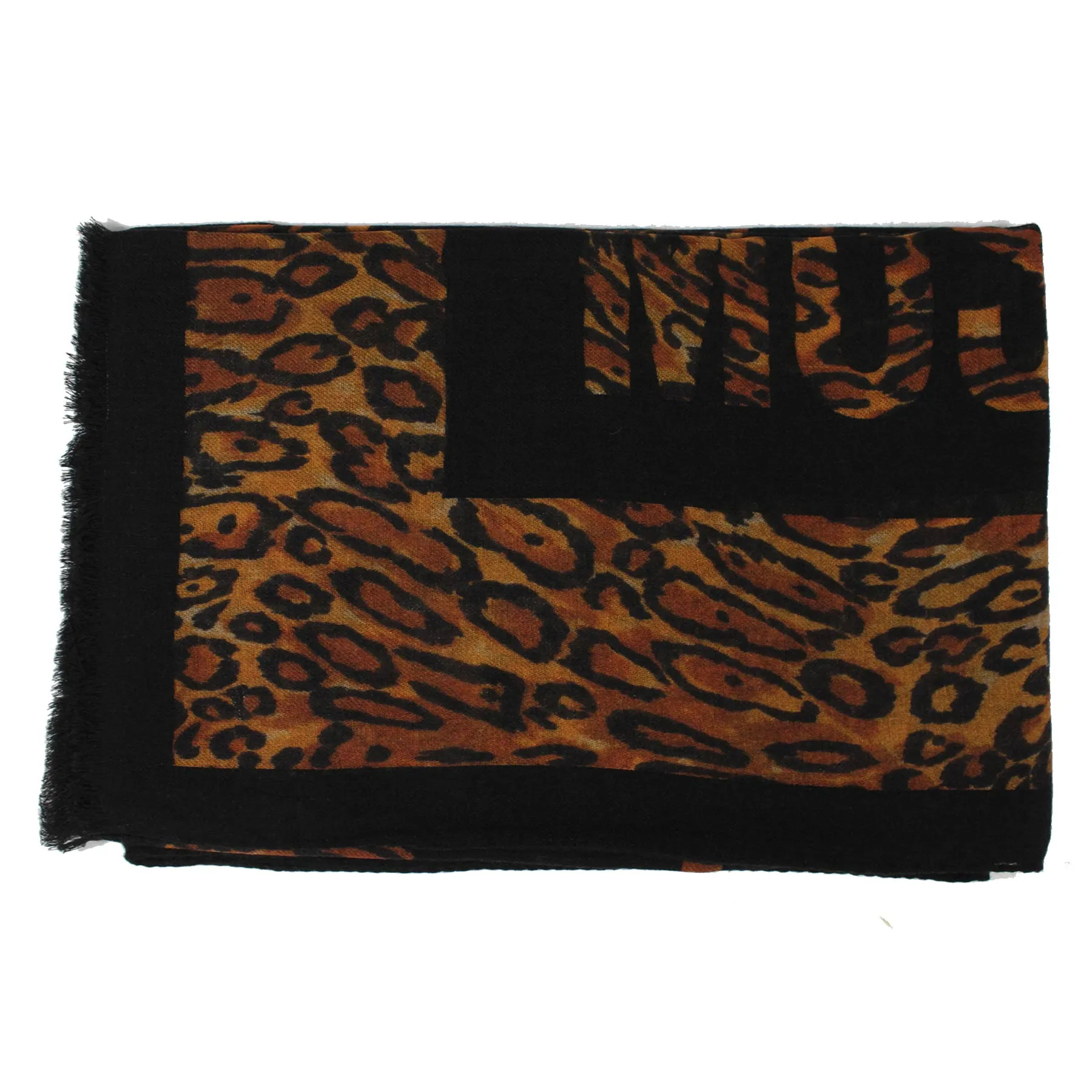 Moschino Scarf Black Logo Leopard Design - Large Wool Silk Shawl FINAL SALE