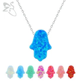 Opal Hamsa Choker Necklace Fatima Hand Pendant Necklace Natural Opal Stone Israel Jewish Jewelry 925 Sterling Silver Jewelry