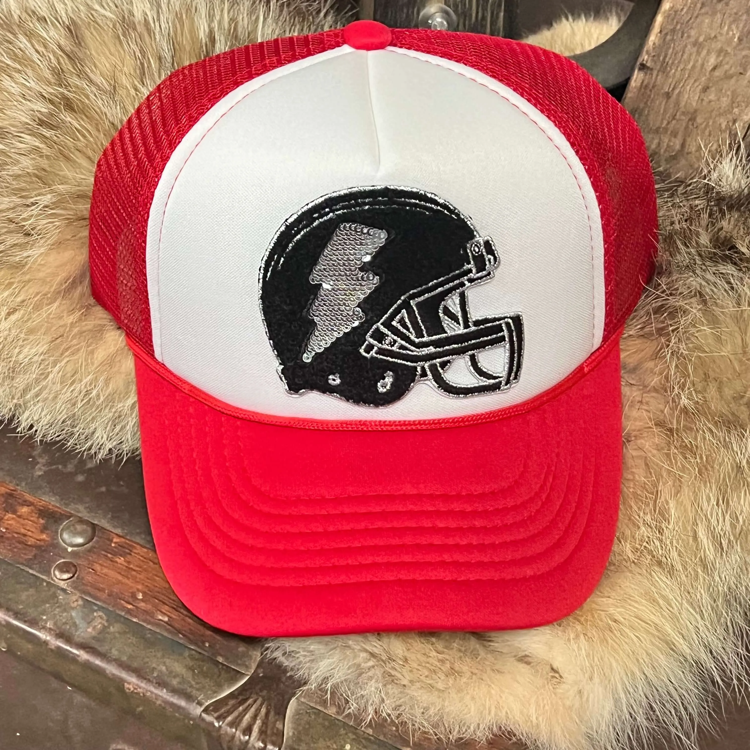 Red & White Helmet Custom Trucker Hat