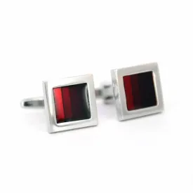 Red Enamel with Silver Border Square Cufflinks (Online Exclusive)