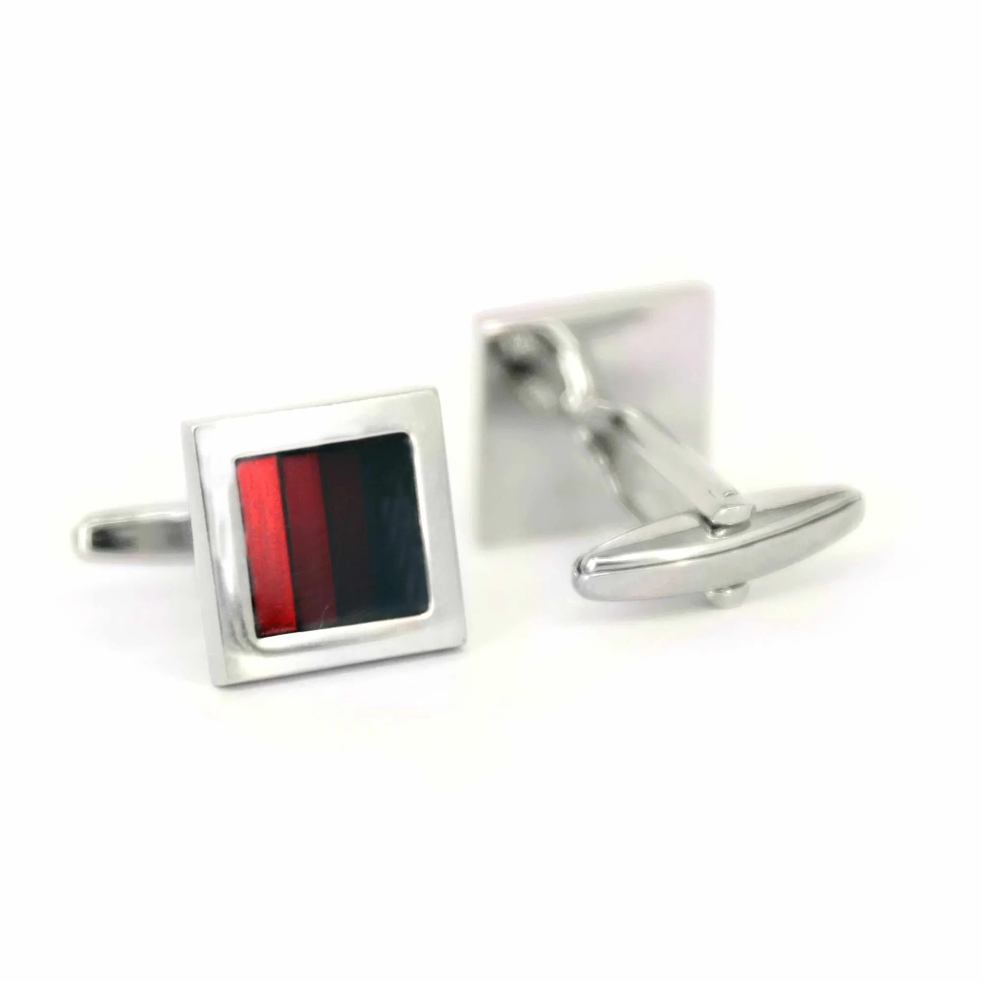 Red Enamel with Silver Border Square Cufflinks (Online Exclusive)