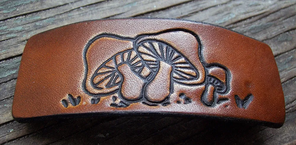 Retro Mushroom Group Leather French Barrette