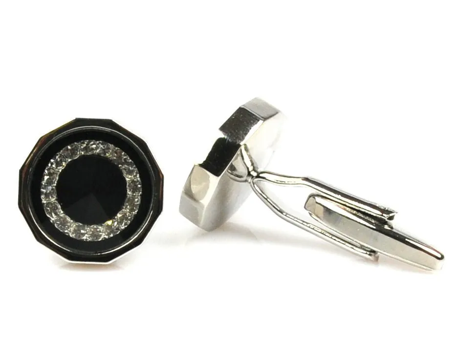 Rhinestone Platinum Plated black cufflinks