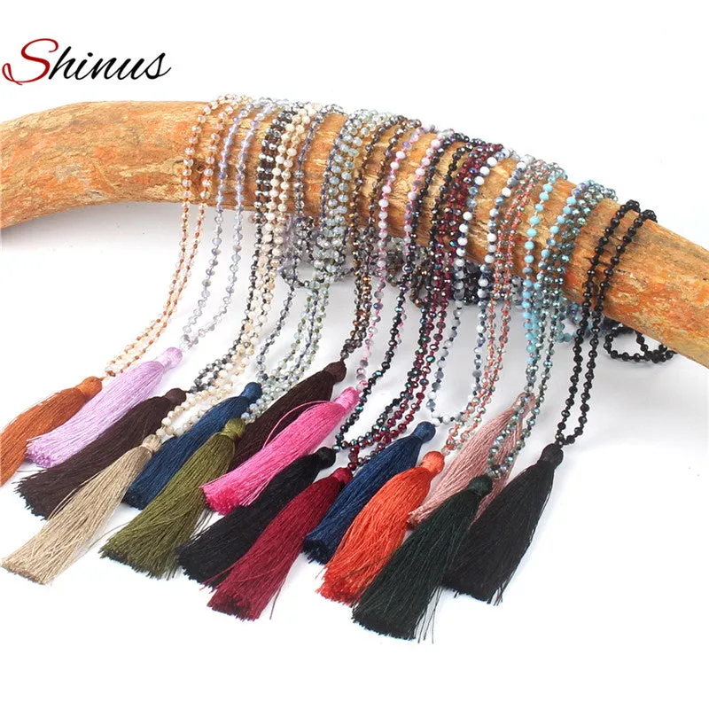 Shinus Necklace Statement Collier Maxi Jewelry Women Necklaces Tassel Bohemian Beaded Crystal Beads Handmade Pendants Trendy