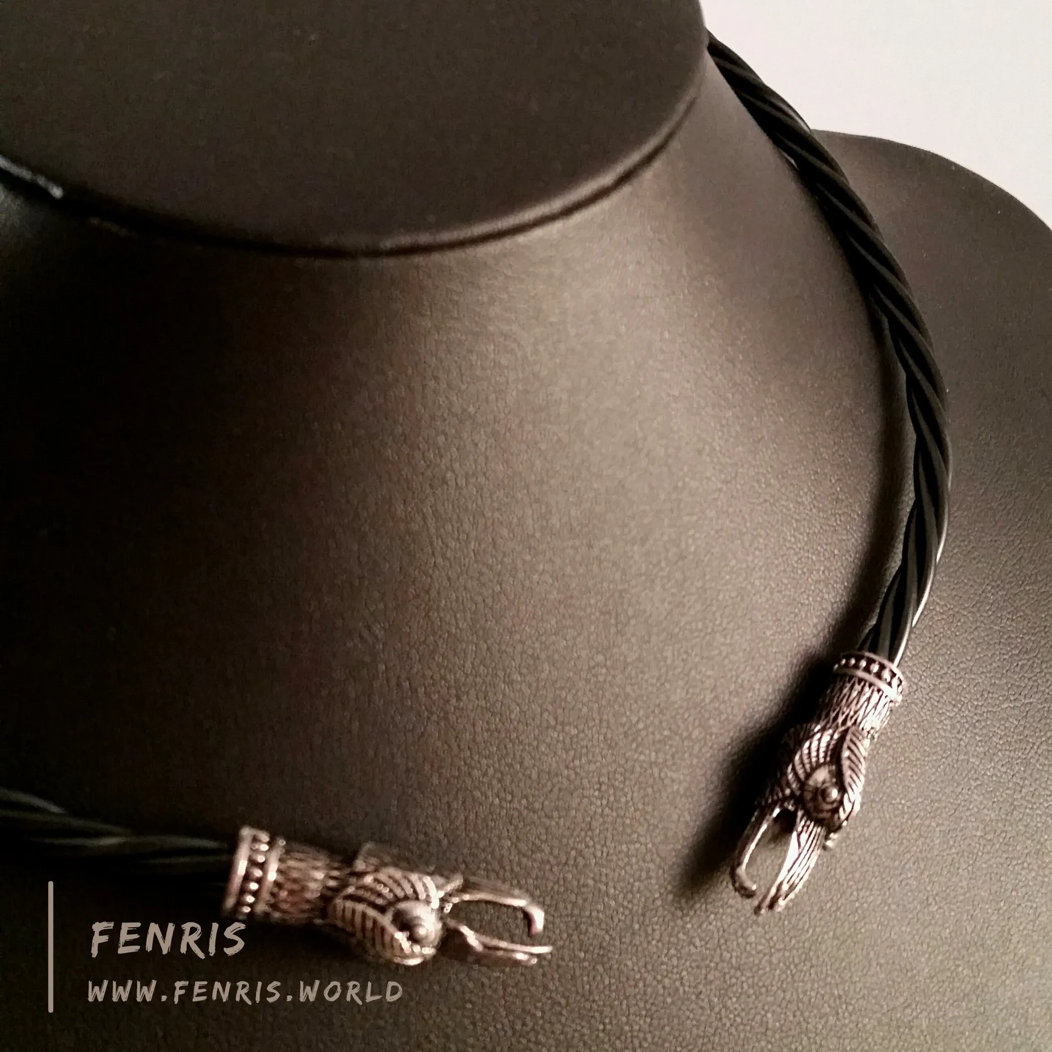 Silver Torc Raven Necklace Bracelet Set Black | Fenris