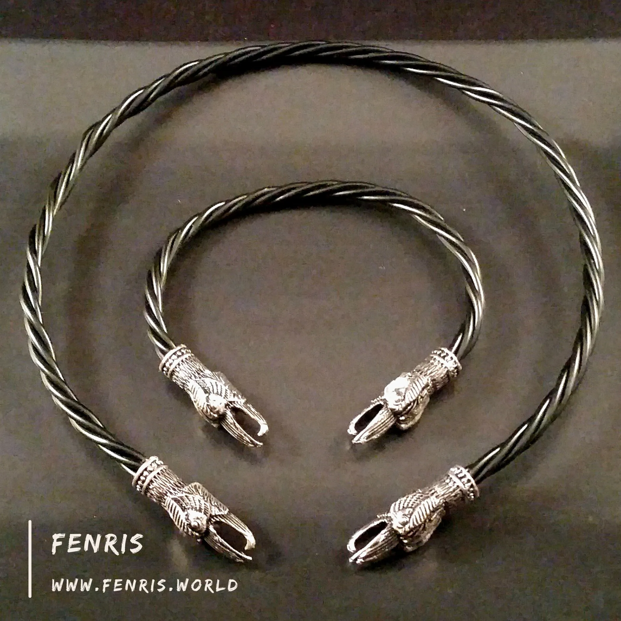 Silver Torc Raven Necklace Bracelet Set Black | Fenris