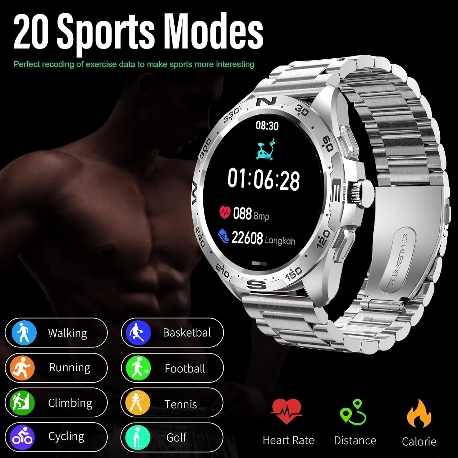 Smart Watch (Make/Answer Call)，Ip67 Waterproof Activity Tracker Watch with Pedometer Blood Pressure Heart Rate Spo2 Sleep Monitor Men Women Sports Smartwatch for Android Ios Phones, Silver