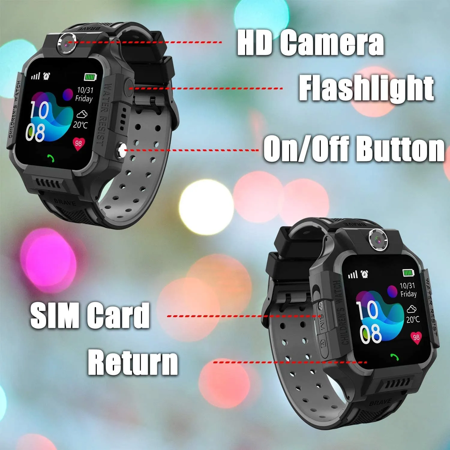 Smart Watch Phone Kids - Children Smartwatch Boys Girls with SOS Need 2G SIM to Call, 14 Puzzle Games Music MP3 MP4 HD Selfie Camera Calculator Alarms Timer Pedometer for Boys Girls Students,Black