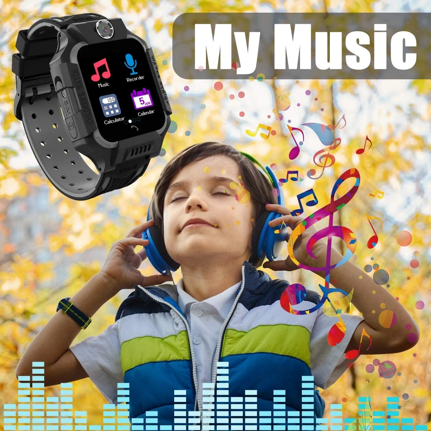 Smart Watch Phone Kids - Children Smartwatch Boys Girls with SOS Need 2G SIM to Call, 14 Puzzle Games Music MP3 MP4 HD Selfie Camera Calculator Alarms Timer Pedometer for Boys Girls Students,Black