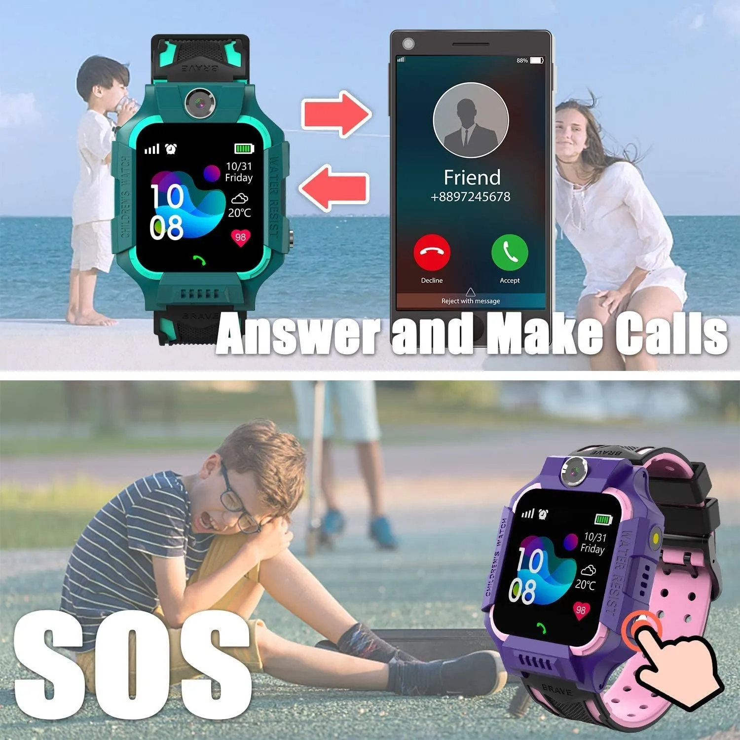 Smart Watch Phone Kids - Children Smartwatch Boys Girls with SOS Need 2G SIM to Call, 14 Puzzle Games Music MP3 MP4 HD Selfie Camera Calculator Alarms Timer Pedometer for Boys Girls Students,Black