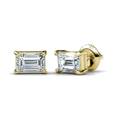 Striking 0.80CT Emerald Cut Diamond Stud Earrings in 14KT Yellow Gold