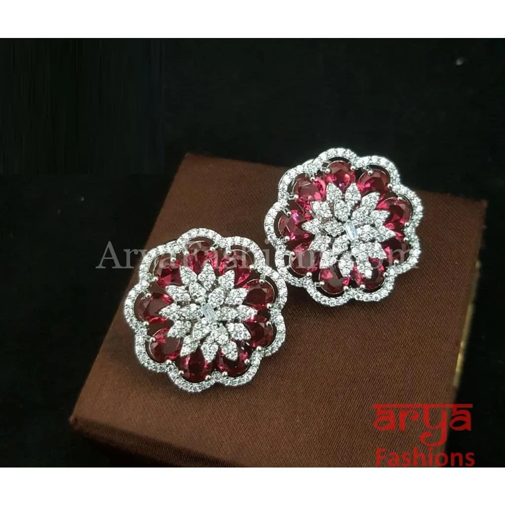 Tahi CZ Studs with Silver stones in Rose Gold Finish/ Trendy Bollywood Stud Earrings