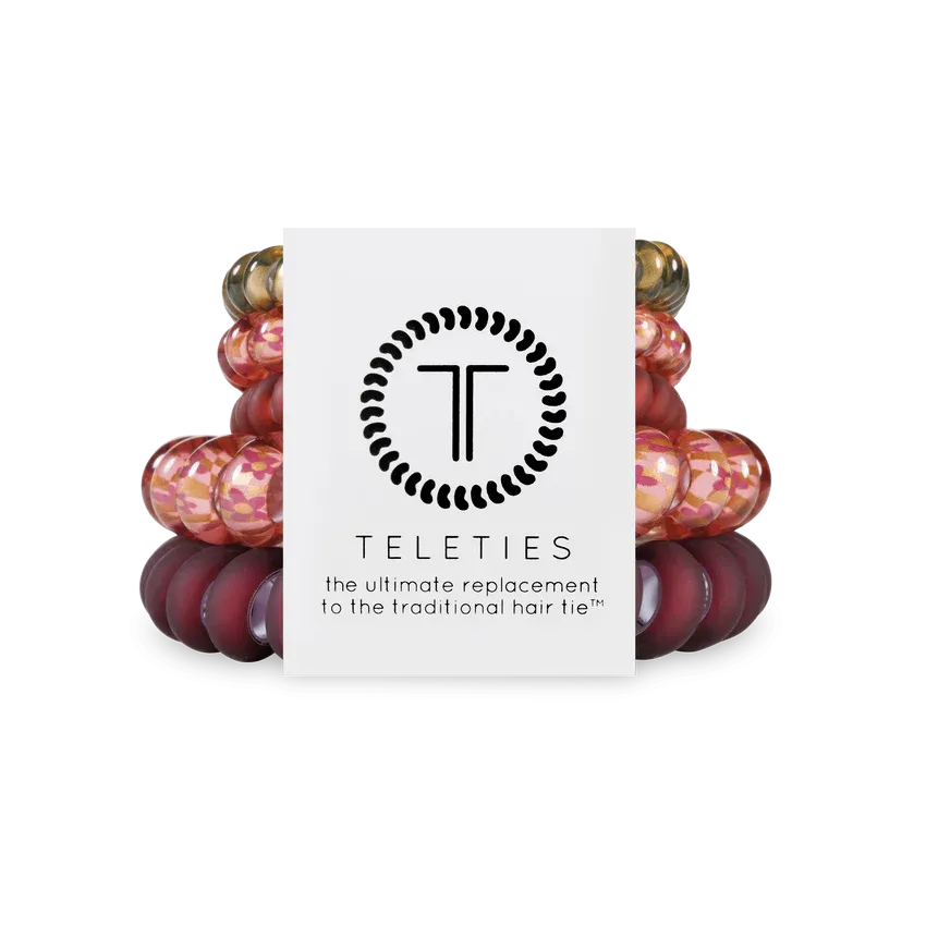 Teleties Hair Tie - Large and Small Band Pack of 5 - Burgundy Bliss