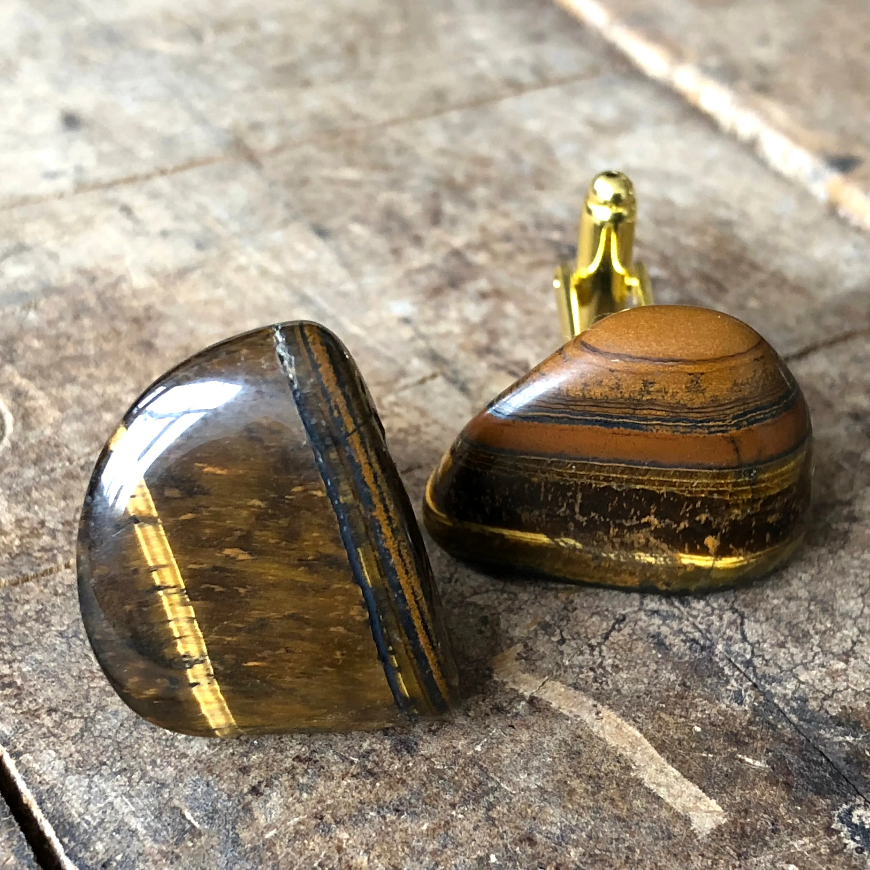 Tigers Eye Cufflinks, polished stone cufflinks