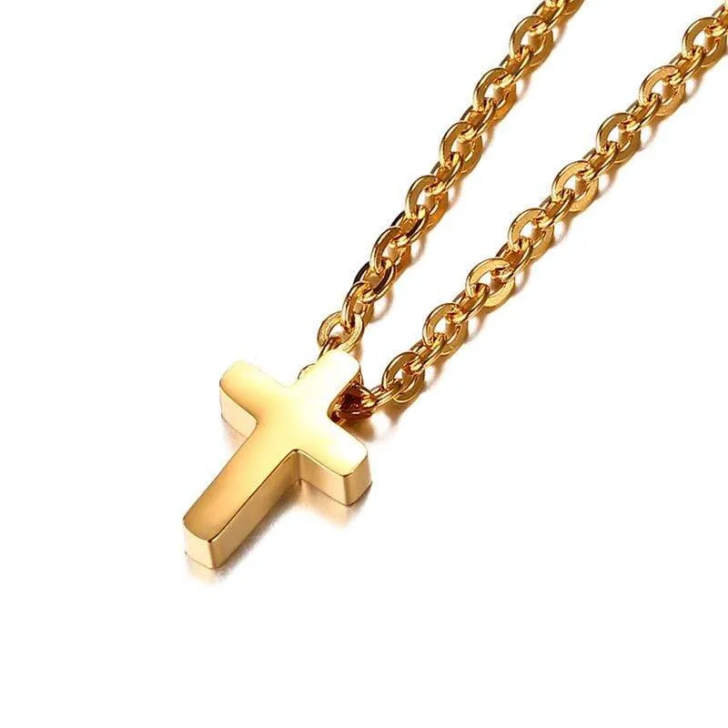 Women's Christian Necklace <br> Small Golden Cross