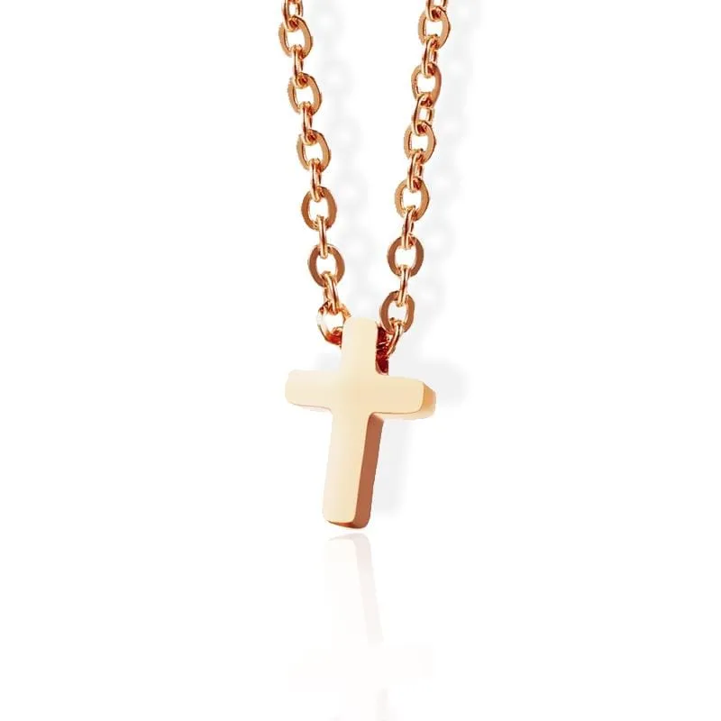 Women's Christian Necklace <br> Small Rose Gold Cross